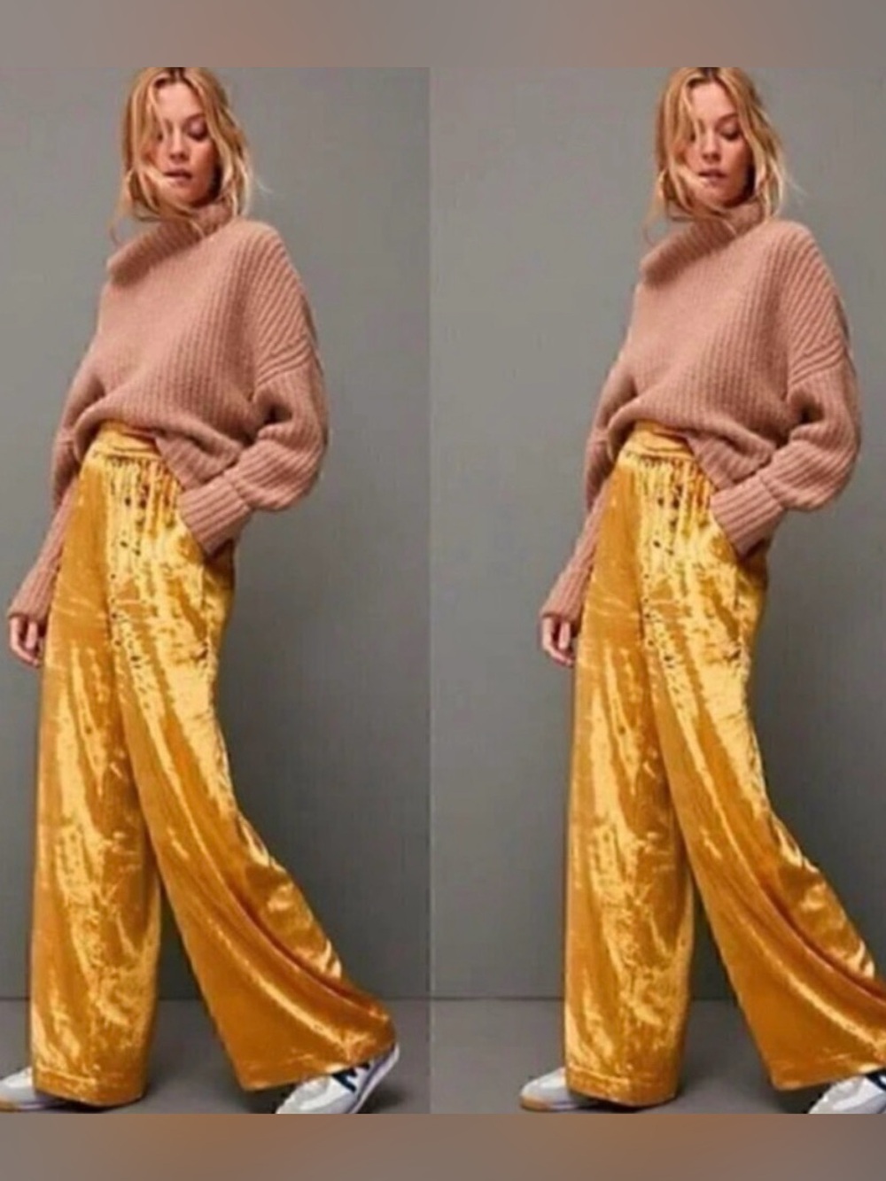 Anthropologie Maeve mustard and golden-brown wide-legged pants